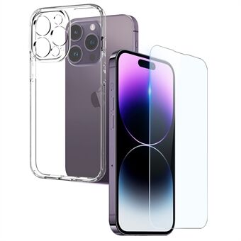 NORTHJO For iPhone 14 Pro 2-i-1 Anti-slipp myk TPU-telefonveske + følsom skjermbeskytter i herdet glass - Gjennomsiktig