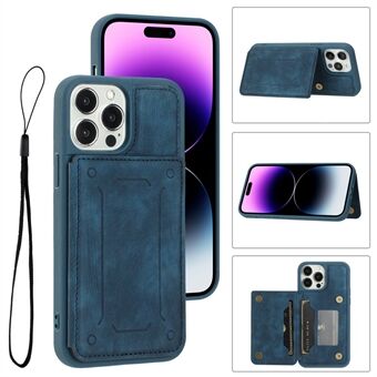 For iPhone 14 Pro støtsikker PU-skinnbelagt TPU-telefonveske Dobbel kortholder Kickstand magnetisk deksel