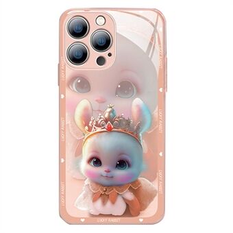 For iPhone 14 Pro Anti-fading herdet glass+TPU-telefondeksel Anti-fading Princess Rabbit Pattern Printing Telefonveske