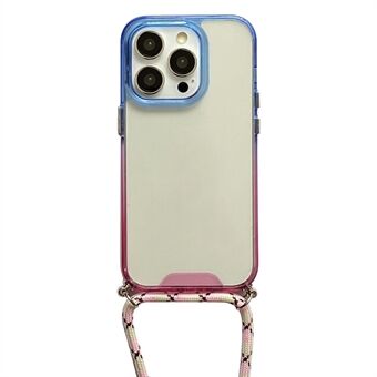 For iPhone 14 Pro Gradient Color Telefonveske Myk TPU Gjennomsiktig telefondeksel bak med snor