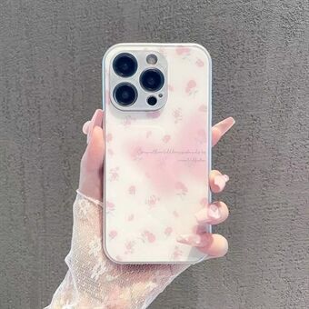 For iPhone 14 Pro Anti- Scratch herdet glass + TPU telefondeksel Metallmaling Blomsterdekor Telefonveske