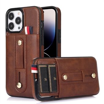 For iPhone 14 Pro Anti-drop Kickstand Telefonveske Retro PU-skinn+TPU-deksel med kortspor