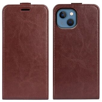 For iPhone 14 Plus 6,7 tommer støtsikker vertikal flip-veske Crazy Horse Texture PU-skinn magnetisk lås telefondeksel med kortholder