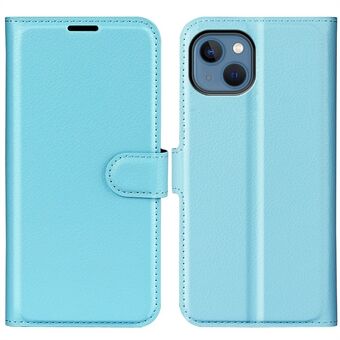 For iPhone 14 Plus 6,7 tommer Litchi Texture PU-skinn kollisjonssikkert Stand Flip Cover Fullt beskyttende lommebok telefonveske