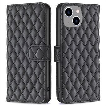 BINFEN FARGE For iPhone 14 Plus 6,7 tommer BF Style-14 Matt PU-skinn påtrykt Rhombus Justerbart Stand lommebokdeksel