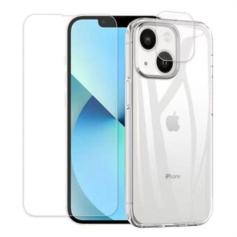 For iPhone 14 Plus 6,7 tommer 2,5D Arc Edge Tempered Glass Telefonskjerm Bakkamerabeskytter TPU Anti-støv mobiltelefonveske