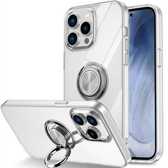 For iPhone 14 Plus 6,7 tommers ikke-gulnende myk TPU-telefonveske Roterende Ring Stativ Drop-sikker anti- Scratch telefondeksel - gjennomsiktig