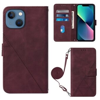 For iPhone 14 Plus 6,7 tommer YB Imprinting Series-2 Business Style Stand Telefon Case PU Leather Imprinted Lines Lommebokdeksel med skulderstropp