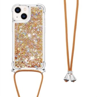 YB Quicksand Series-4 for iPhone 14 Plus 6,7 tommer flytende glitterveske Quicksands Waterfall Flowing Sparkle Moving Mykt TPU-beskyttelsesdeksel med snor