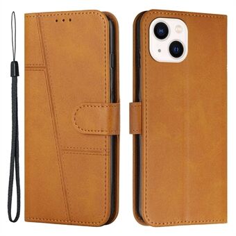 For iPhone 14 Plus 6,7 tommers søm PU-skinn telefondeksel Lommebok sammenleggbart Stand Folio Flip-veske med stropp