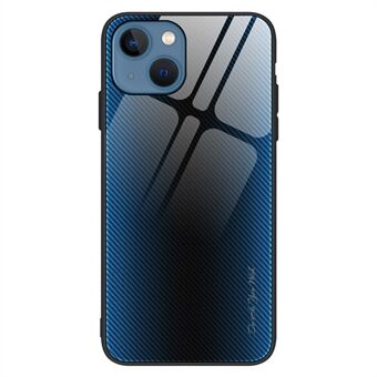 For iPhone 14 Plus 6,7 tommer herdet glass mykt TPU-bakdeksel Karbonfibertekstur Støtdempende telefondeksel