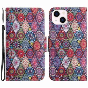 For iPhone 14 Plus Cross Texture PU-skinnveske Mønsterutskrift Sammenleggbart Stand Telefonlommebok Full beskyttelsesveske