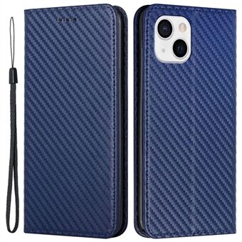 For iPhone 14 Plus Carbon Fiber Texture Helt innpakket PU-skinnveske Automatisk magnetisk lukket Stand lommebokdeksel