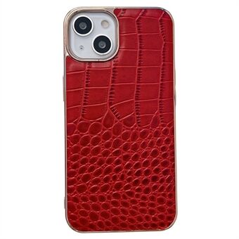 For iPhone 14 Plus Crocodile Texture Nano Galvanisering Anti-slitasjedeksel Ekte kuskinnbelagt TPU+PC-telefondeksel