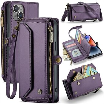 CASEME C36-serien For iPhone 14 Plus Crossbody Case Zipper Wallet Leather Phone Cover