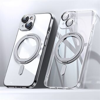 For iPhone 14 Plus Magnetisk Etui Roterbar Stativ PC+TPU Telefondeksel Innebygd Linsefilm