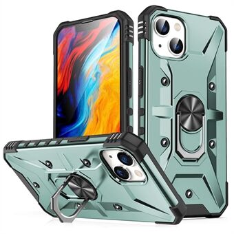 For iPhone 14 Plus Ring Bilfeste Kickstand Telefonveske Hard PC Myk TPU Hybrid Militærklasse støtsikkert deksel