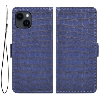 For iPhone 14 Plus Crocodile Texture Telefon Støtsikker veske Dobbel magnetlås PU- Stand lommebokstativdeksel