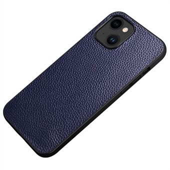 For iPhone 14 Plus mobiltelefondeksel Ekte kuskinnbelagt hard PC+TPU Anti- Scratch telefondeksel