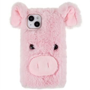 For iPhone 14 Plus Cute Cartoon Pig Design Myk plysj + TPU-beskyttelsesveske Telefon Drop-proof deksel