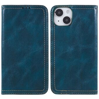 For iPhone 14 Plus Retro Texture PU-skinntelefon Støtsikker veske Dual Stitch Line Sammenleggbart Stand med lommebok