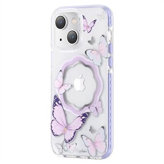 KINGXBAR Butterfly Series Strong Magnetic Clear Case for iPhone 14 Plus Kompatibel med MagSafe, fallbeskyttelse PET+TPU IML ikke-gulende telefondeksel