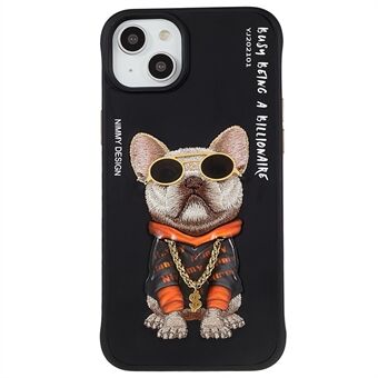 NIMMY Glasses Pet Series for iPhone 14 Plus Embroidery Pet Pattern Telefonveske PU-skinn + PC + TPU-beskyttelsesdeksel