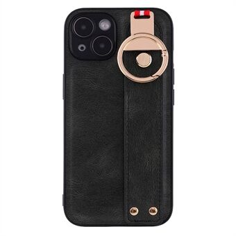 For iPhone 14 Plus Bakdeksel Armbånd Stativ PU-skinnbelagt PC+TPU-telefonveske med nakkestropp