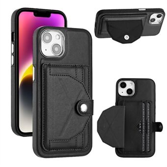 YB Leather Coating Series-4 telefonveske for iPhone 14 Plus -kortholder Kickstand Lærbelagt TPU-bakdeksel