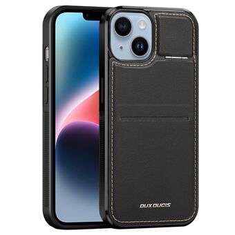 DUX DUCIS Rafi-serien for iPhone 14 Plus RFID-blokkerende lær+PC+TPU-dekselkortholder Kickstand Magnetisk telefonveske