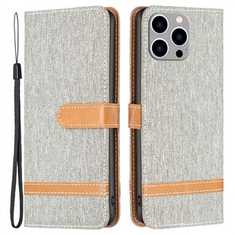 For iPhone 14 Pro Max 6,7 tommer BF Leather Series-2 All-around beskyttelse Magnetisk skjøteskinn Telefonveske Jeans Stofftekstur Mobiltelefonskall med Stand