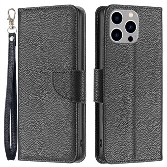 BF Leather Case Series-3 for iPhone 14 Pro Max 6,7 tommer ensfarget godt beskyttet Litchi Texture PU Leather Full Dekning Telefonveske med Stand lommebok