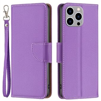 BF Leather Case Series-3 for iPhone 14 Pro Max 6,7 tommer ensfarget godt beskyttet Litchi Texture PU Leather Full Dekning Telefonveske med Stand lommebok