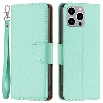 BF Leather Case Series-3 for iPhone 14 Pro Max 6,7 tommer ensfarget godt beskyttet Litchi Texture PU Leather Full Dekning Telefonveske med Stand lommebok