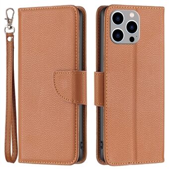 BF Leather Case Series-3 for iPhone 14 Pro Max 6,7 tommer ensfarget godt beskyttet Litchi Texture PU Leather Full Dekning Telefonveske med Stand lommebok