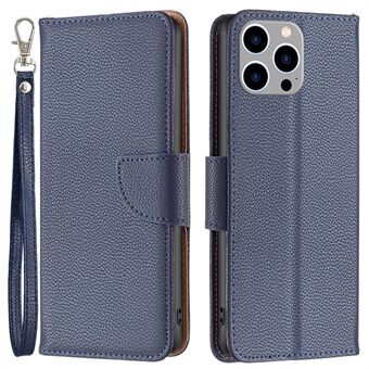 BF Leather Case Series-3 for iPhone 14 Pro Max 6,7 tommer ensfarget godt beskyttet Litchi Texture PU Leather Full Dekning Telefonveske med Stand lommebok