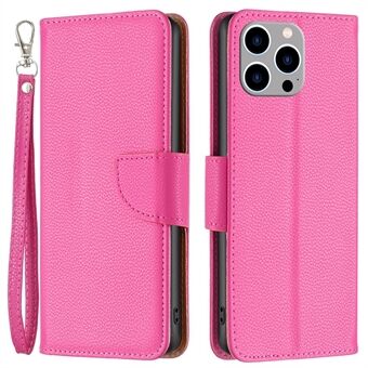 BF Leather Case Series-3 for iPhone 14 Pro Max 6,7 tommer ensfarget godt beskyttet Litchi Texture PU Leather Full Dekning Telefonveske med Stand lommebok