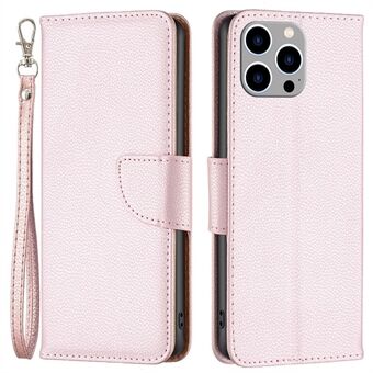 BF Leather Case Series-3 for iPhone 14 Pro Max 6,7 tommer ensfarget godt beskyttet Litchi Texture PU Leather Full Dekning Telefonveske med Stand lommebok