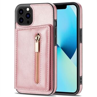 Anti-slipp telefonlommebokveske for iPhone 14 Pro Max 6,7 tommer, PU-skinnbelagt TPU-bakdeksel med glidelåslommekortholder Stativ