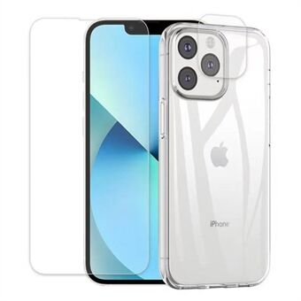 For iPhone 14 Pro Max 6,7 tommer Ultratynn 2,5D Arc Edge Tempered Glass Telefonskjerm Bakkamerabeskytter Fleksibel TPU Anti-støv Mobiltelefonskallveske