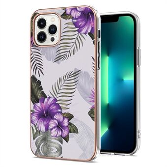 For iPhone 14 Pro Max 6,7 tommer YB IMD Series-1 Anti-slitasje Smooth Touch Fleksibel TPU-veske Elektroplateringskant Edge Marmor Blomstermønster Støtte Trådløst ladedeksel