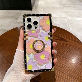 For iPhone 14 Pro Max-deksel Oljemaleri Blomst PC+TPU Stativtelefonveske