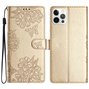 For iPhone 14 Pro Max-telefondeksel med Sakura Butterfly-mønster, berøringsmykt skinn, telefonveske som beskytter mot fall.