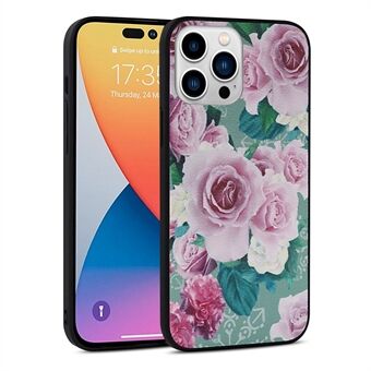 For iPhone 14 Pro Max blomstermønsterutskrift PU-skinnbelagt TPU+PC Hybrid-beskyttelsesdeksel