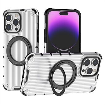 For 14 Pro Max Magnetisk Etui PC+TPU Vertikal Stripe Telefondeksel Roterbar Stativholder