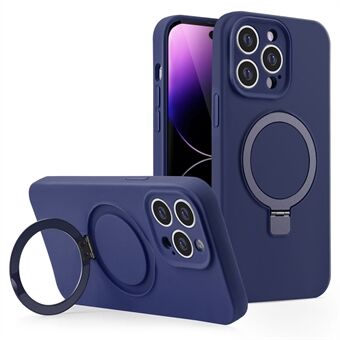 For iPhone 14 Pro Max Magnetisk Etui Usynlig Stativ Flytende Silikon Telefondeksel Kamerabeskyttelse