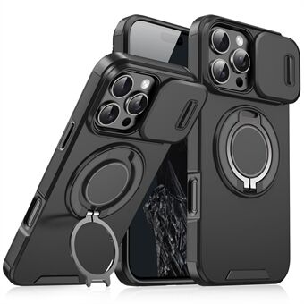 For iPhone 14 Pro Max Magnetisk Mobildeksel Skyv Linsebeskyttelsesring Støtteholder TPU+PC Deksel