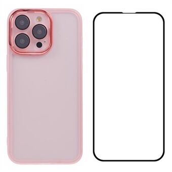 WANLONFENG DKSM-serien for iPhone 14 Pro Max TPU-case, elektroplettert ramme, telefondeksel med herdet glass