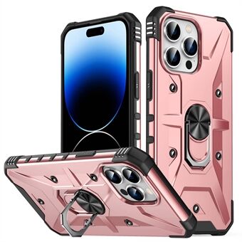 For iPhone 14 Pro Max Armor Deksel Hard PC Myk TPU Slagfast beskyttelsesdeksel med Ring Stativ