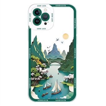 For iPhone 14 Pro Max Etui Estetisk Oljemaleri Landskap Klar TPU Telefondeksel